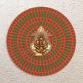 Round Wall Frame with Lord Ganesha 15"– Hanging Brass Idol in Wooden Art