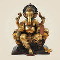9.25" Brass Ganesh Idol on Throne – Majestic Sitting Ganesha Murti for Home & Gifts