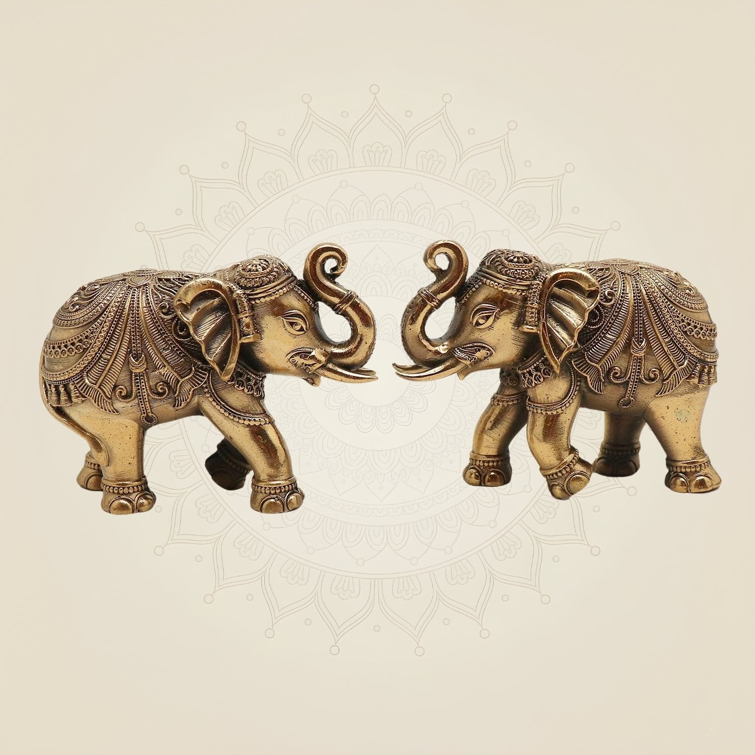 Pair of 4" Brass Elephants – Lucky Trunk-Up Figurines for Home Décor