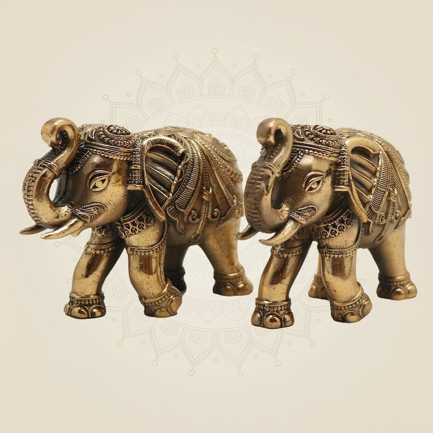 Pair of 4" Brass Elephants – Lucky Trunk-Up Figurines for Home Décor