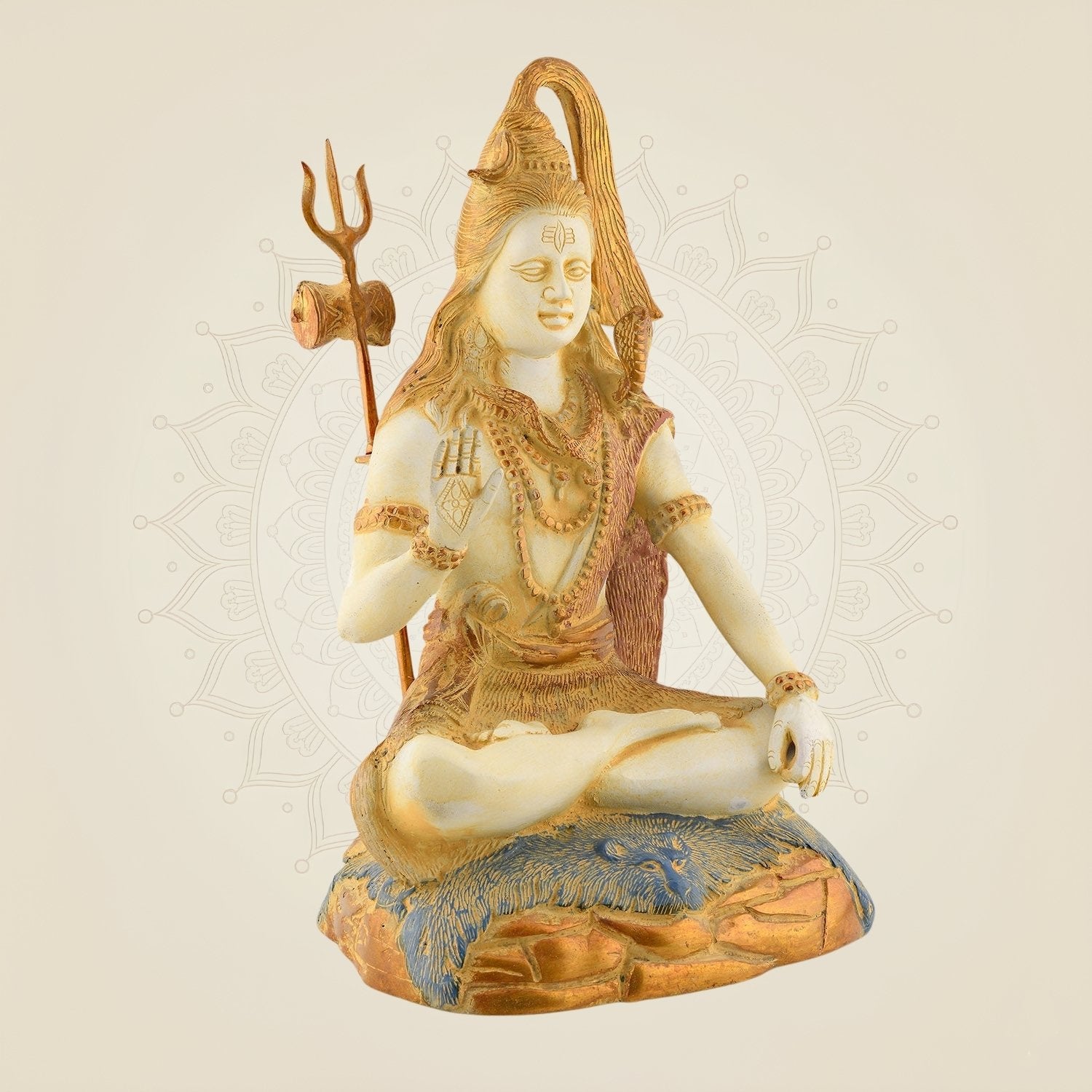 Meditating Lord Shiva Idol – 13.5" Mud Finish Brass Mahadeva Statue