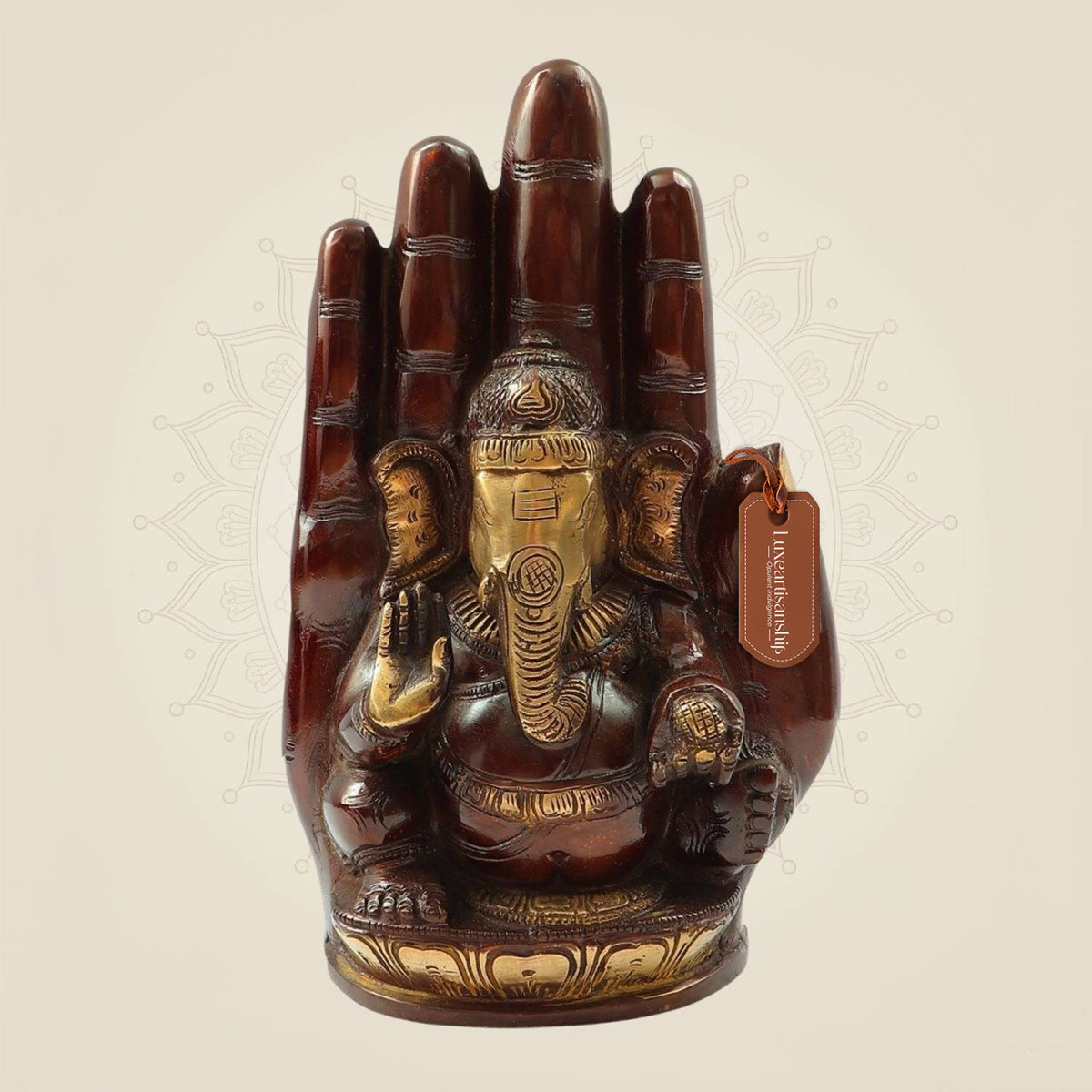 9" Brass Ganesha Idol Embossed on Hand – Divine Ganesh Murti for Home & Gifts