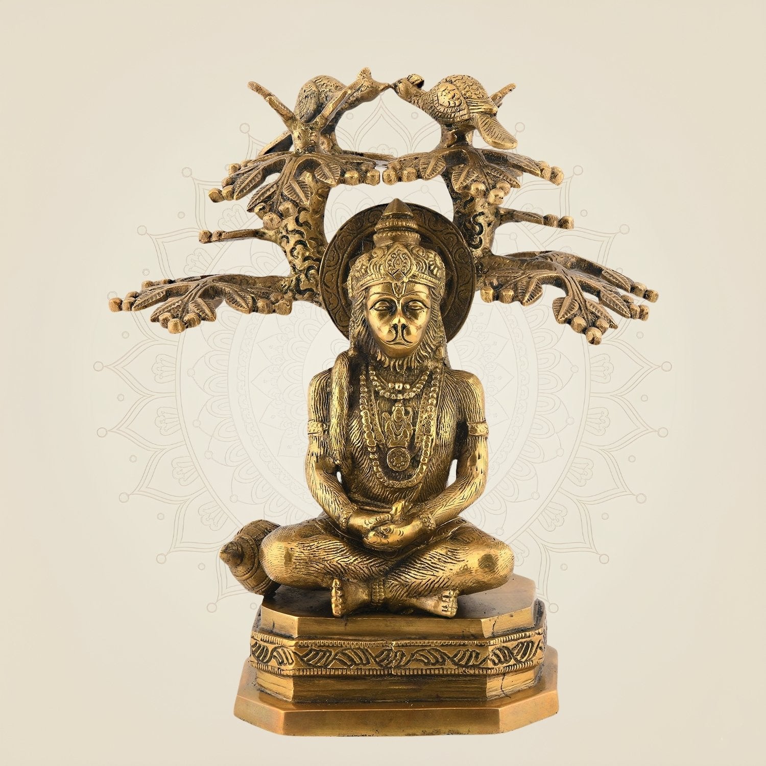 Pure Brass Hanuman Idol | Meditating Under Kadamba Tree | Divine Handcrafted Statue 9.5 Inch