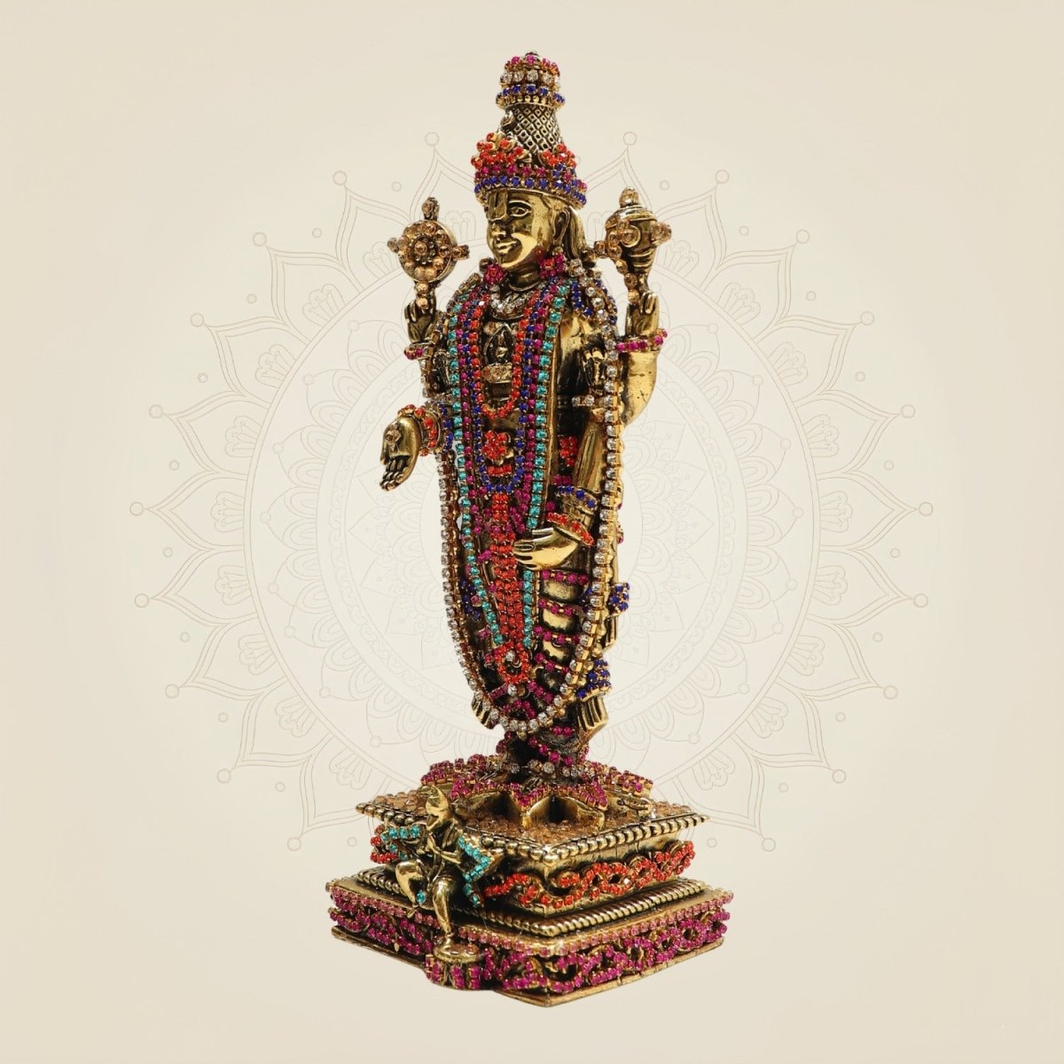 7.75 Brass Tirupati Balaji Murti and Statue with Elegant Rhinestone Work - Luxeartisanship
