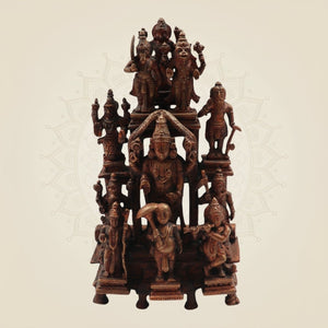 7.75" Copper Dashavatara Vishnu Idol – Handcrafted Statue with Tirupati Balaji at Center - Luxeartisanship