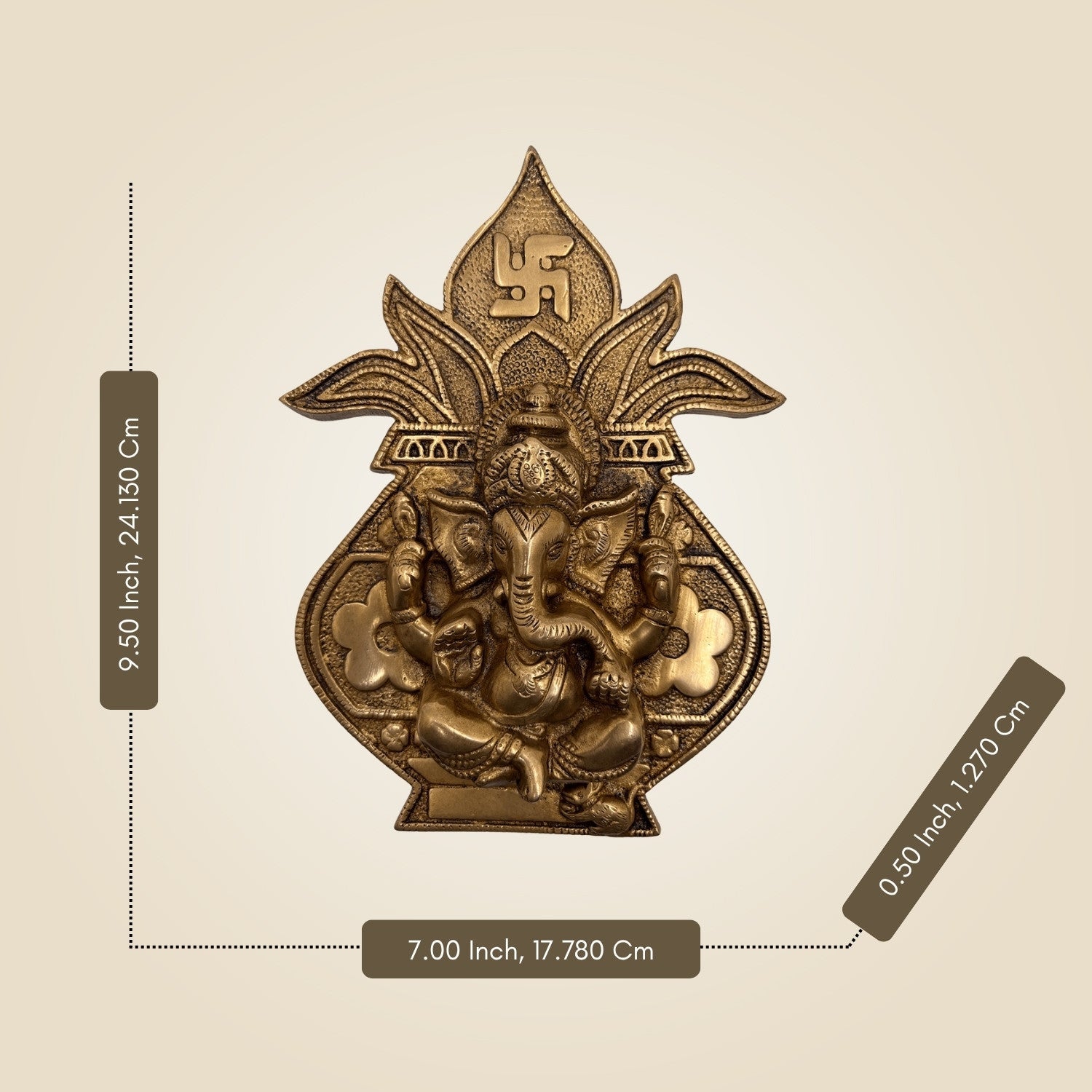 9.5" Brass Ganesha on Kalash Wall Hanging – Handmade Pooja & Entrance Decor