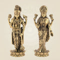 5" Brass Lakshmi Vishnu Idol - Elegant Lotus Base Murti for Puja & Decor