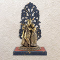 Wooden Tabletop with Radha Krishna – 12.75" Brass Idol for Spiritual Decor & Vastu