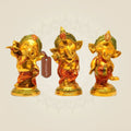Musical Baby Ganesha Brass Idols 5.5" Each– Hand-Painted Set of 3 for Home & Gifts
