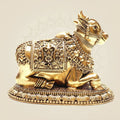 4" Brass Nandi Sitting Idol – Decorative Pure Brass Bull Statue for Temple