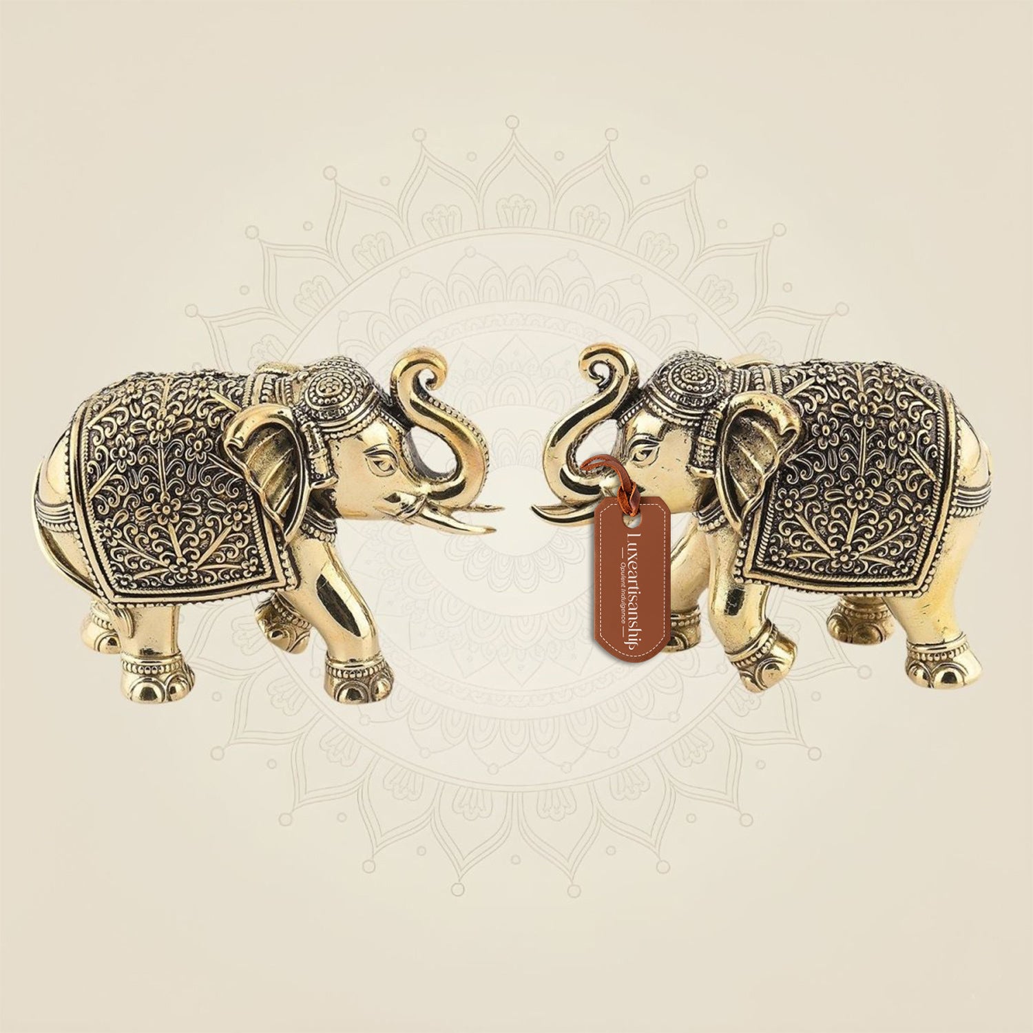 Handcrafted Brass Elephant Pair – 3" Superfine Lightweight Decorative Idol