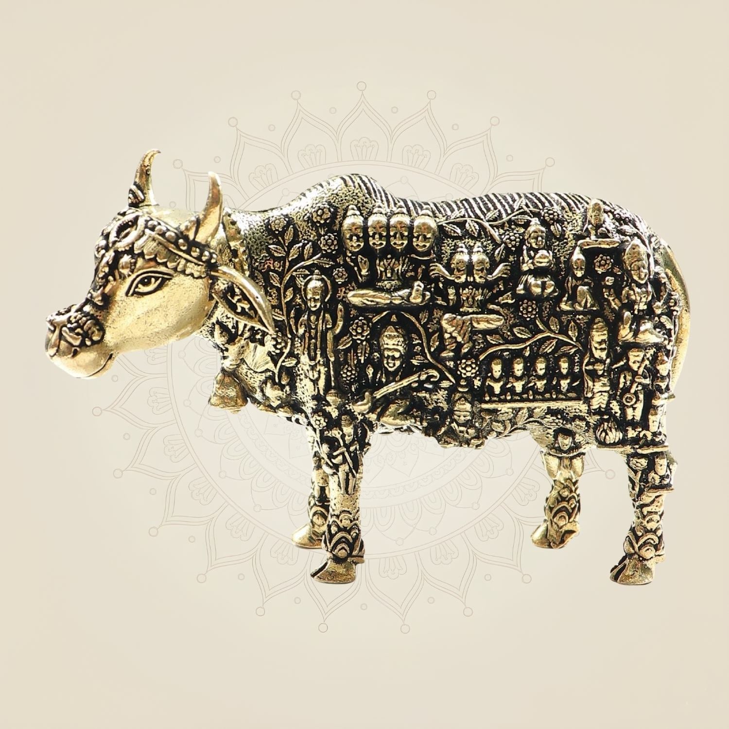 Exquisite Kamadhenu Cow Brass Statue 3"– Divine Artwork for Home