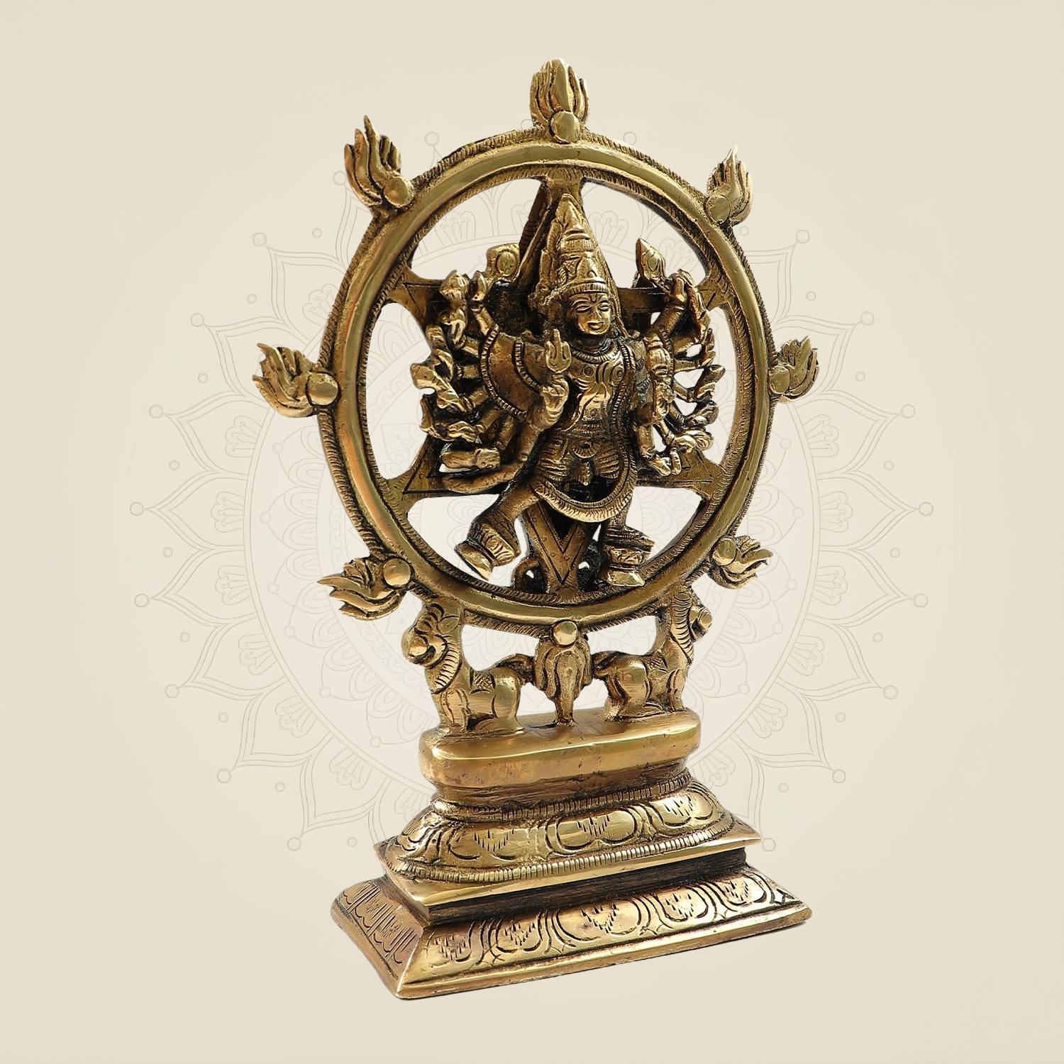 Divine Brass Panchaloha Chakrathalwar Sudarshanar Idol – Vishnu’s Protector Form - 9.5"