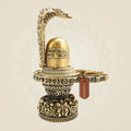 4.25" Brass Shivling with Serpent Canopy – Ornate Shiva Lingam Worship Accent