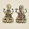 Brass Lakshmi Ganesha on Lotus – 4" Pair • Wealth & Wisdom Idols Set
