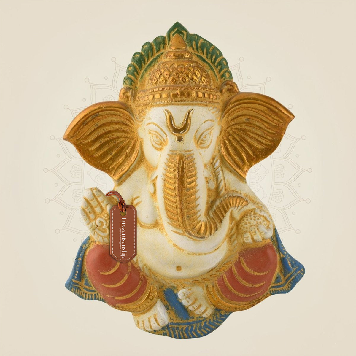 Wall Hanging Ganesha Idol 10″ – Pure Brass Statue with Mud Finish Handcrafted
