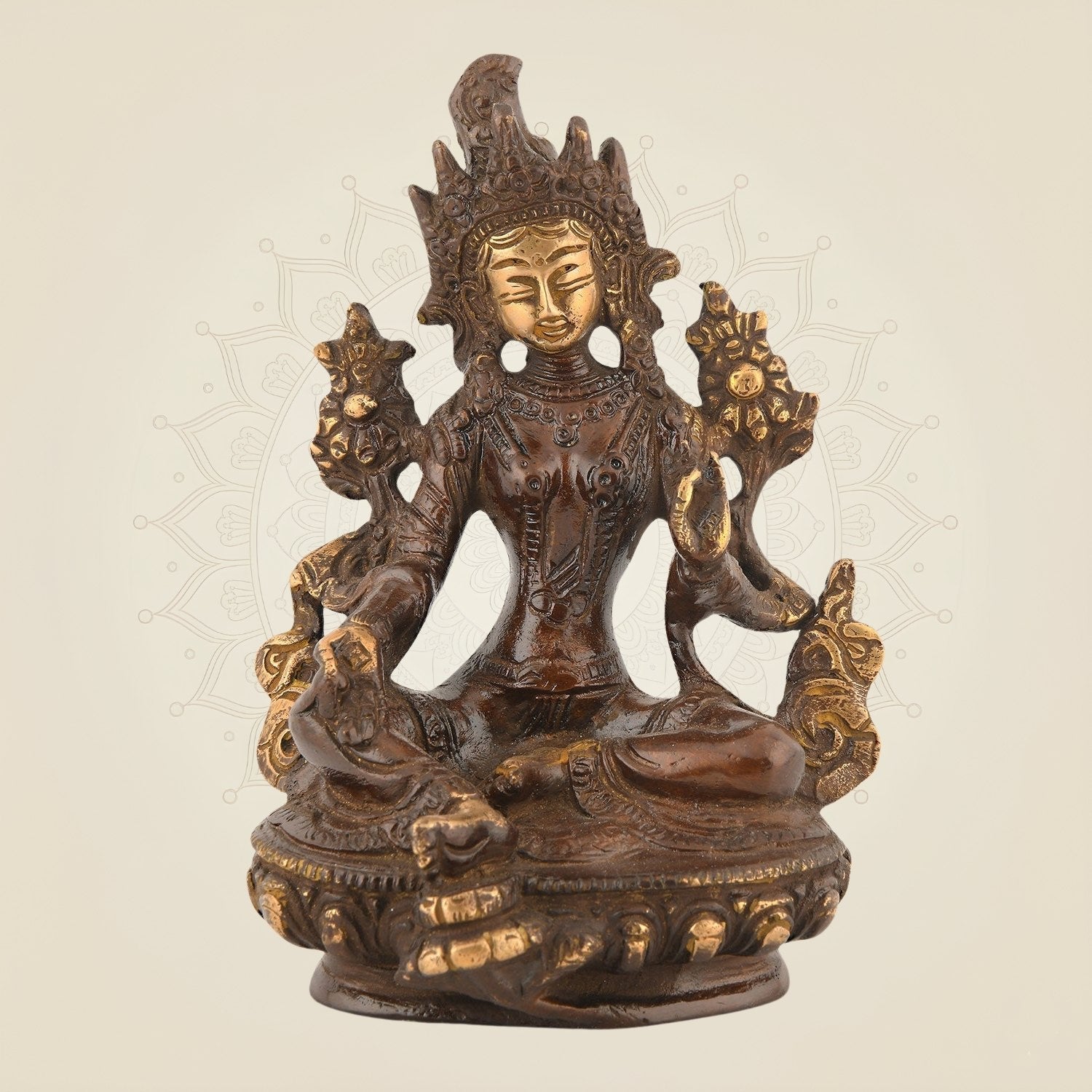 Tara Maa Pure Brass Statue 5.5" - Tibetan Buddhist Goddess Handcrafted Statue for Peace