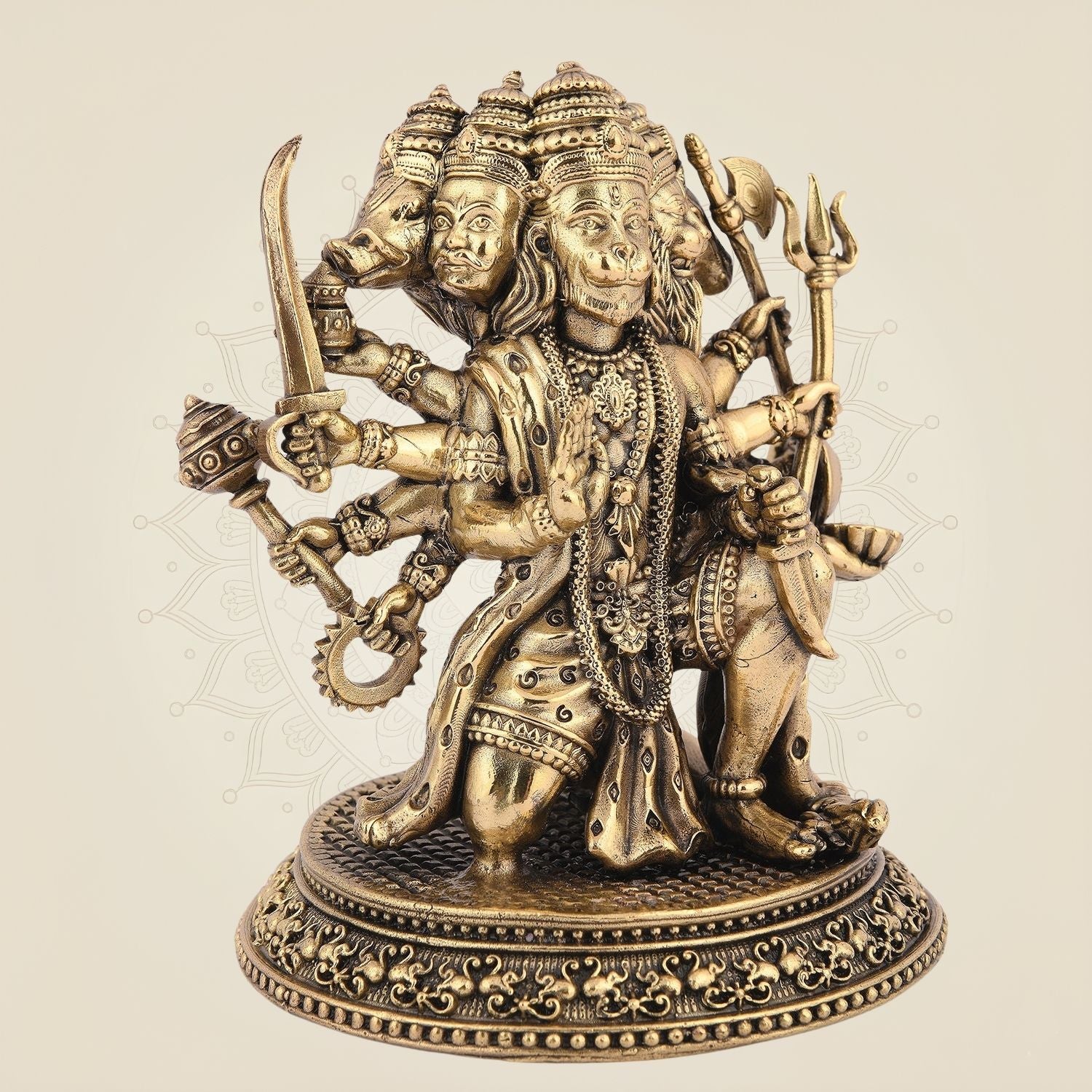 Handcrafted Brass Panchmukhi Hanuman Idol • Protective Spiritual Statue for Temple & Home Décor -3"