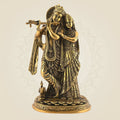 Brass Radha Krishna Idol 12" | Superfine Vrindavan Couple Statue on Base | Decorative Showpiece