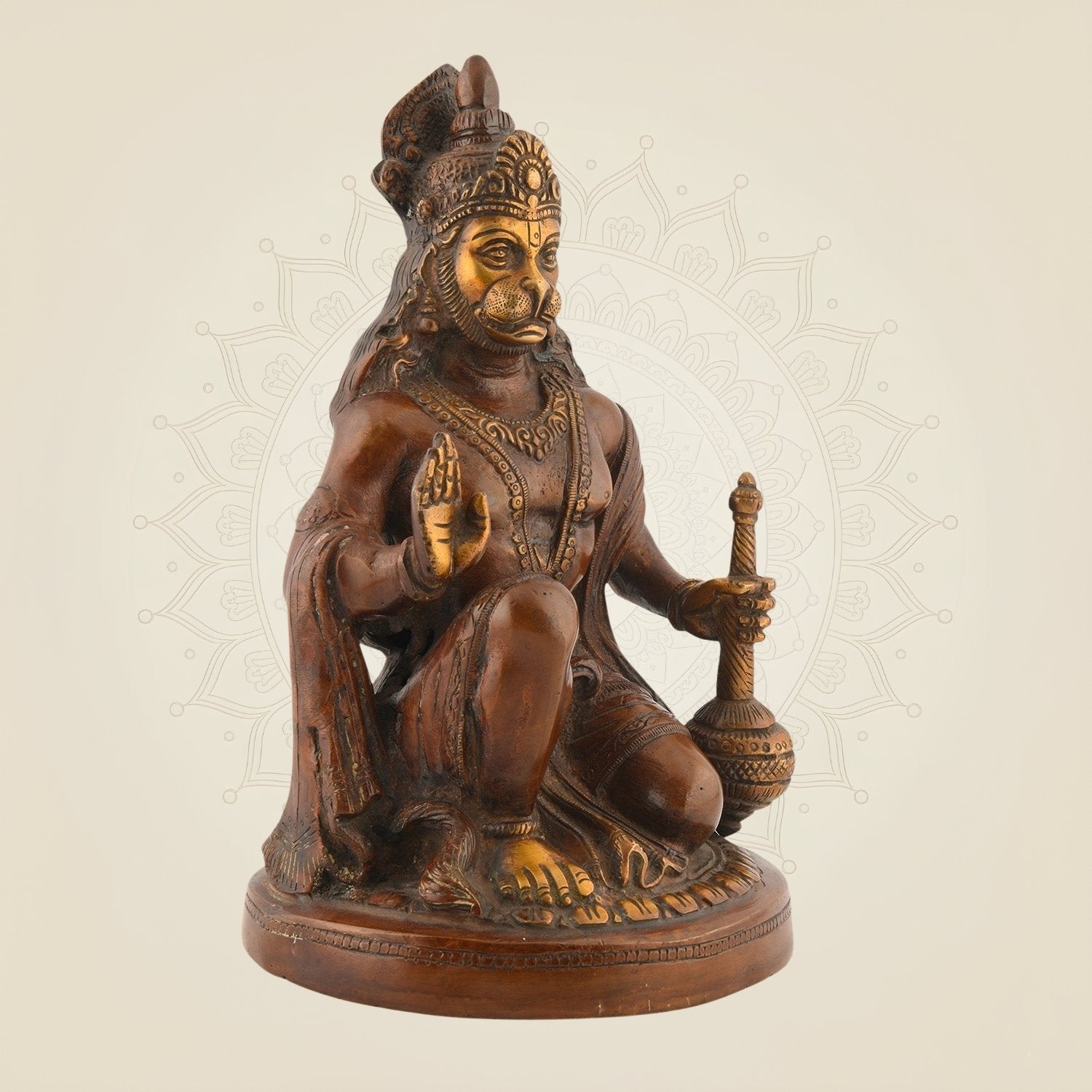 9.5″ Brass Hanuman Idol – Blessing Bajrangbali Statue for Home & Mandir Decor