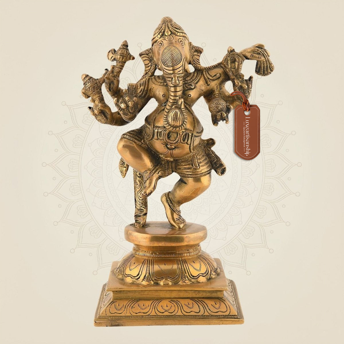 Dancing Ganesha Brass Idol 9.5" | Handcrafted Showpiece for Home, Office & Gifting