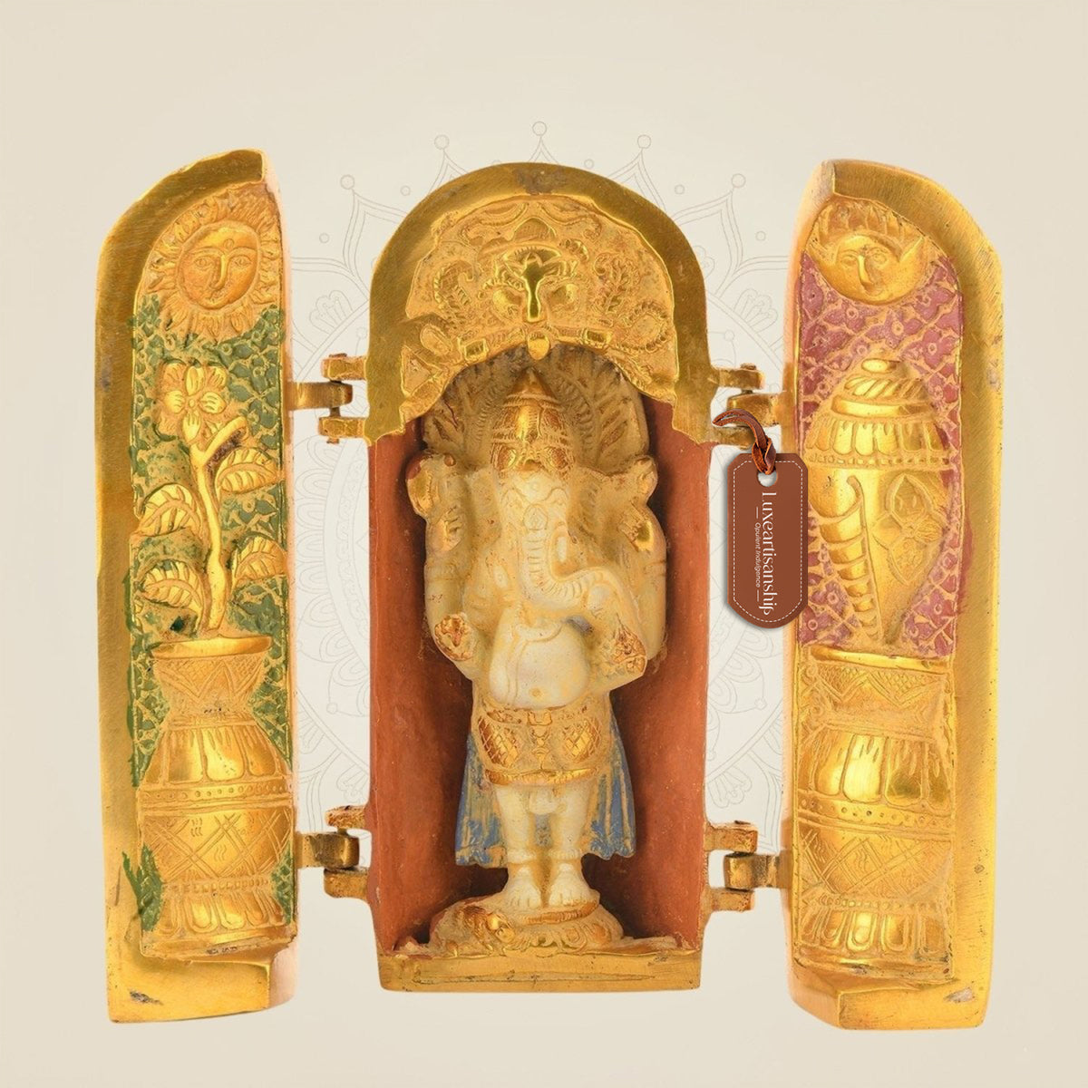 Folding Ganesha Temple 7.5″ – Mud Finish Brass Handcrafted Decorative Showpiece