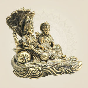 Brass Lakshmi Narayan Idol 6" Seated on Sheshnag