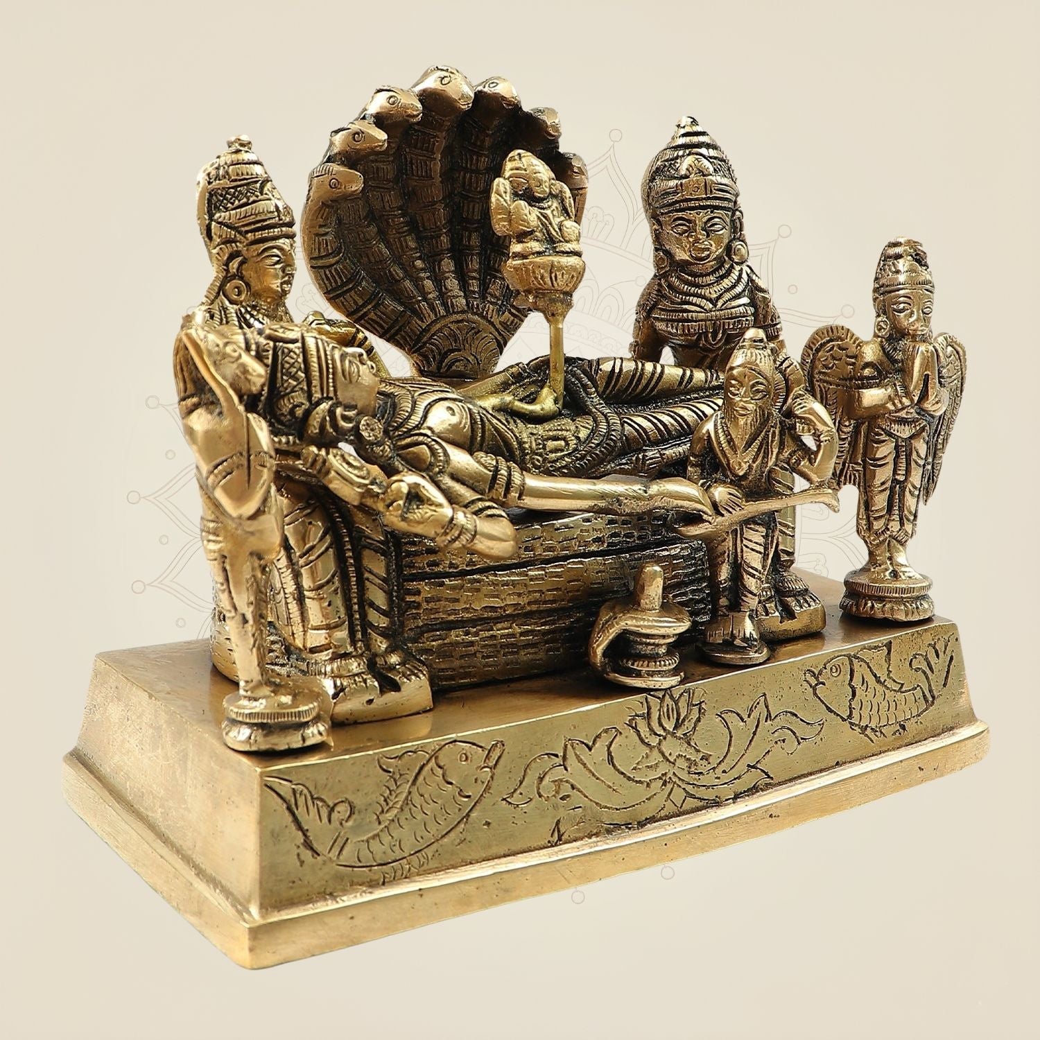 Brass Vishnu Parivar Idol – Vishnu with Brahma, Sridevi, Bhudevi, Garuda & Narad - 5.5"