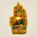 9" Tibetan Brass Buddha Idol in Hand– Hand-Painted Vastu Showpiece for Peace