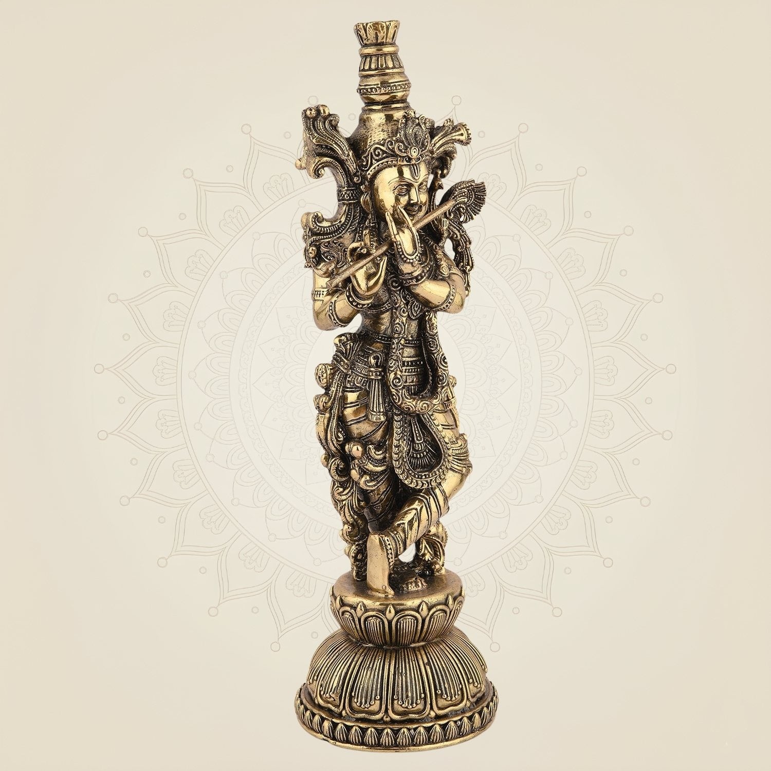 Brass Krishna Idol 8.75" – Handcrafted God Statue for Home Temple Decor
