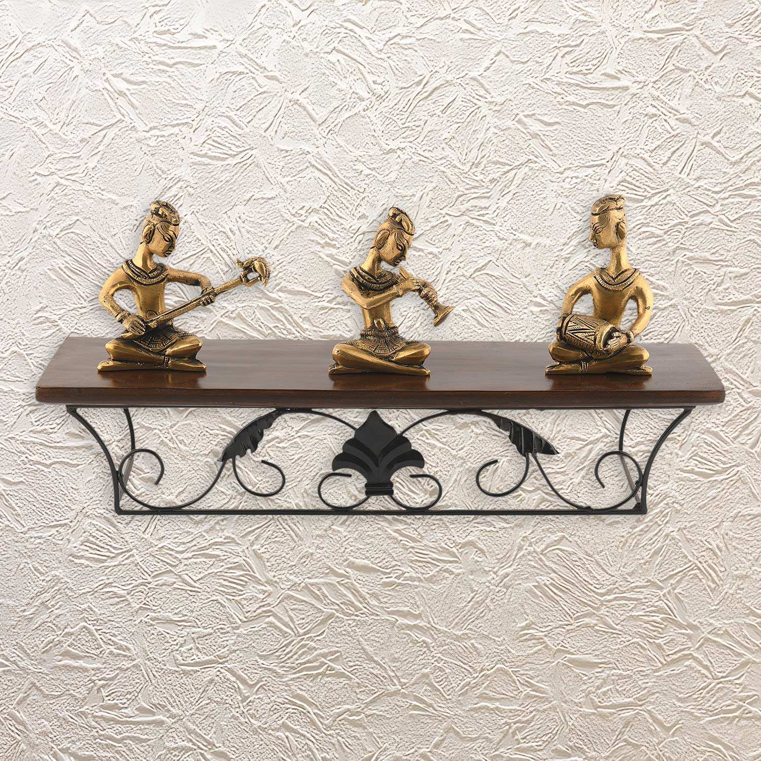 Tribal Musician Figurines on Wall Shelf 16"• Artistic Decor for Living Room