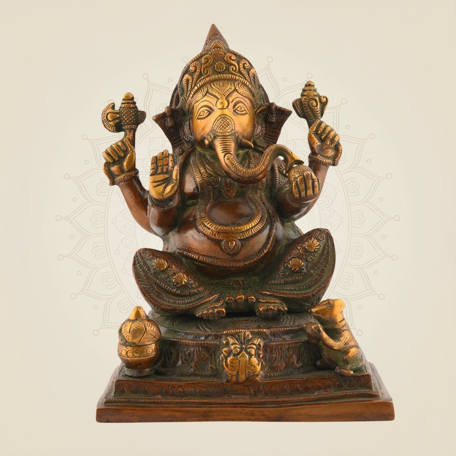 Grand Brass Ganesh Idol 9.5″ – Ek Dant Ganesha Butter Polish Murti for Home Decor & Gift