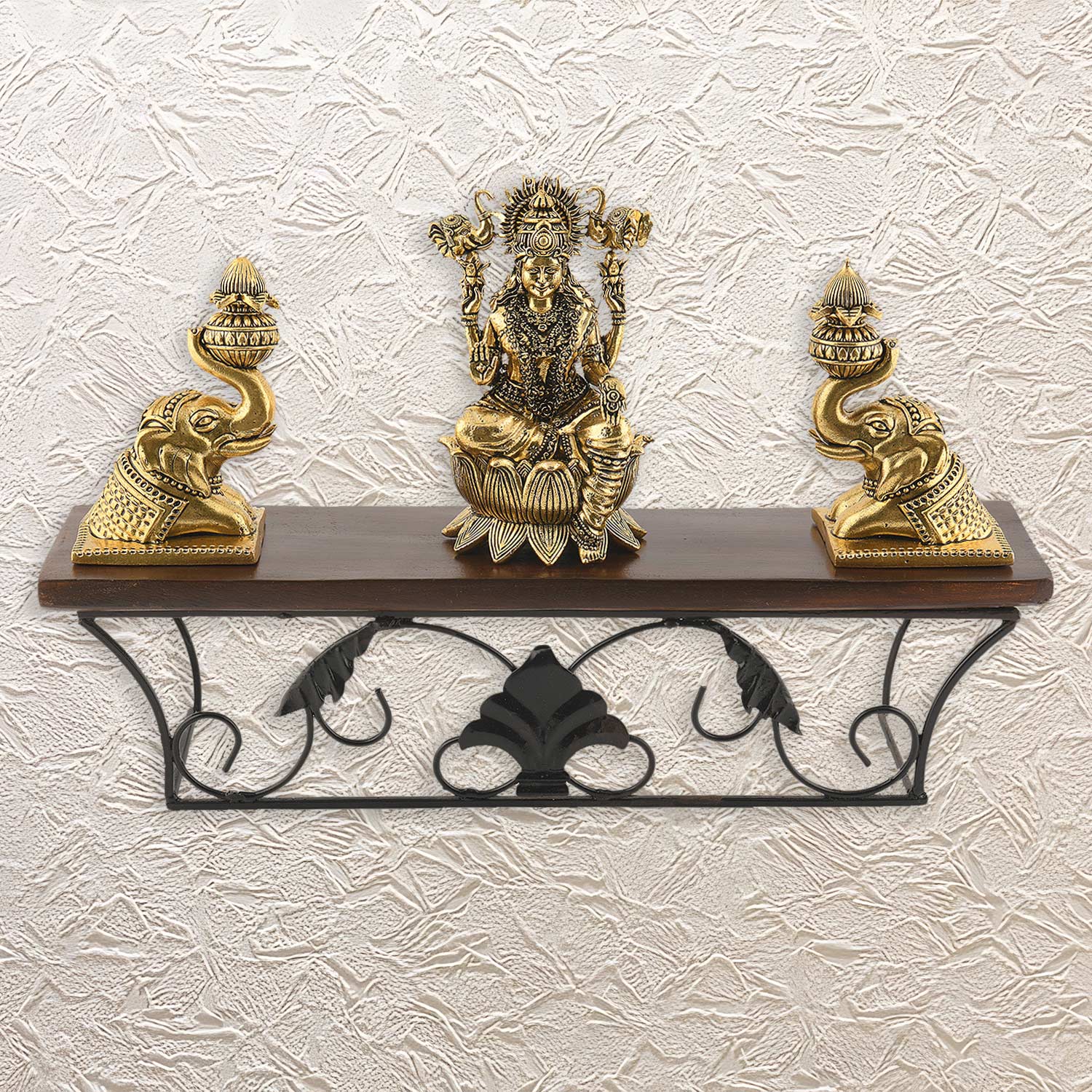 Brass Gajalakshmi Idol on Wall Shelf 13" • Handcrafted Divine Auspicious Home Accent