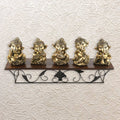 5 Musical Ganesha Idols on Designer Wall Shelf 19" • Artistic Home Display Set