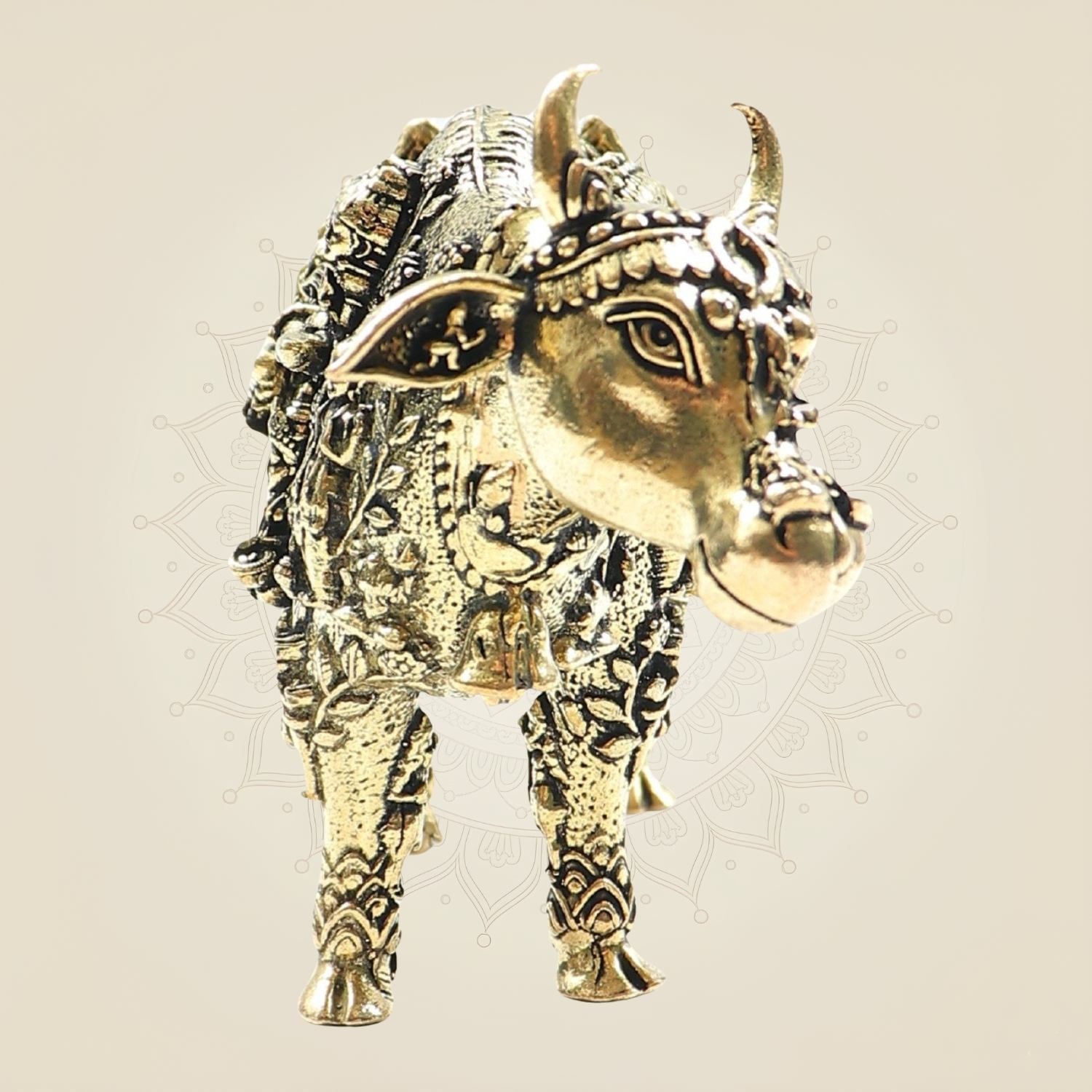 Exquisite Kamadhenu Cow Brass Statue 3"– Divine Artwork for Home