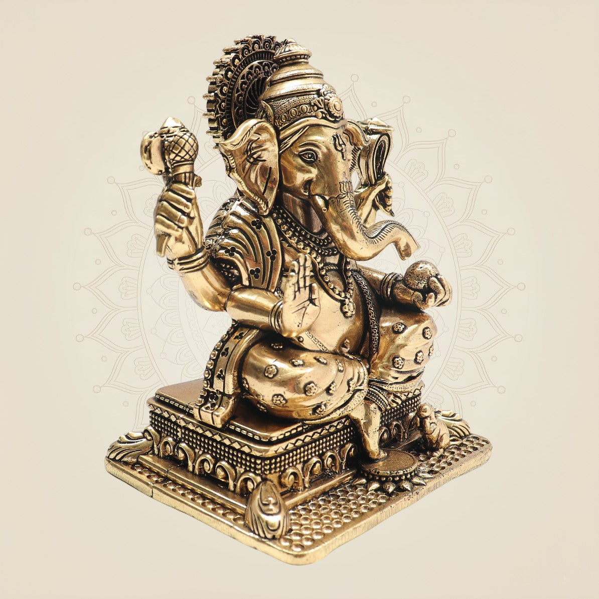 Premium Brass Ganesha on Singhasan Idol 6" with Royal Seating
