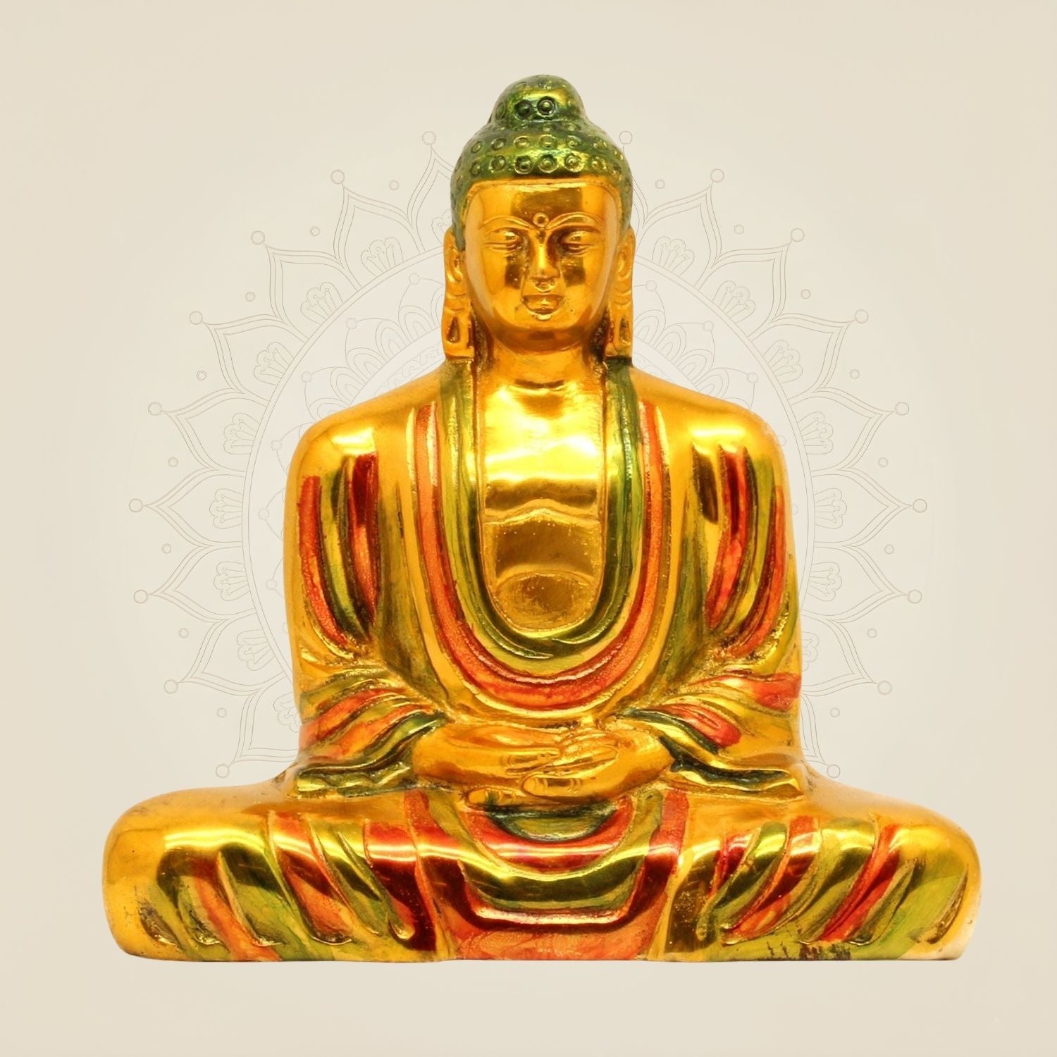 Hand-Painted Brass Buddha Statue 8"– Decorative Idol for Peaceful Home Vibe