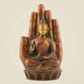 Meditating Buddha on Palm – Brass Idol in Butter Polish for Peace & Decor 9.25"