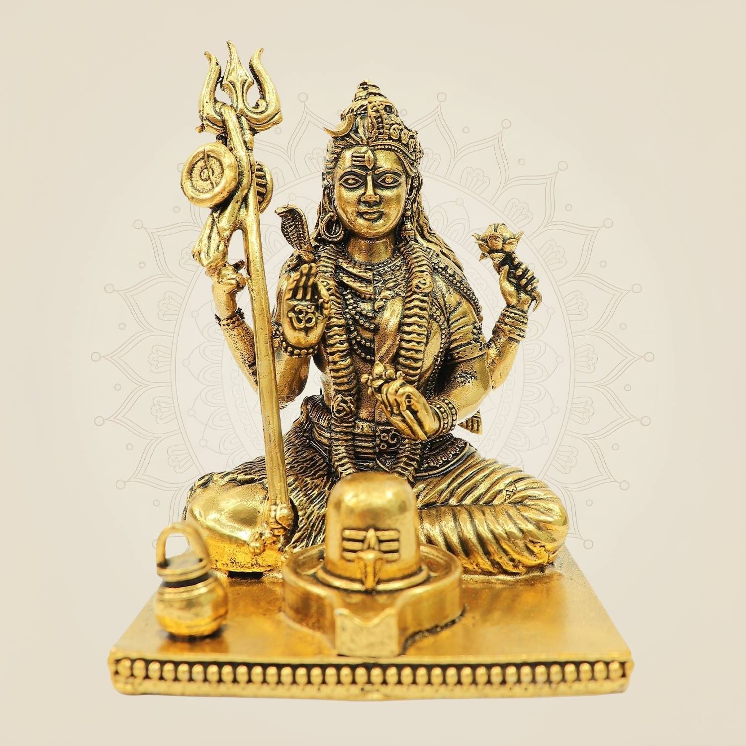 4.25" Brass Ardhanarishwar Idol with Shivling | Shiva Parvati Divine Statue for Temple Decor
