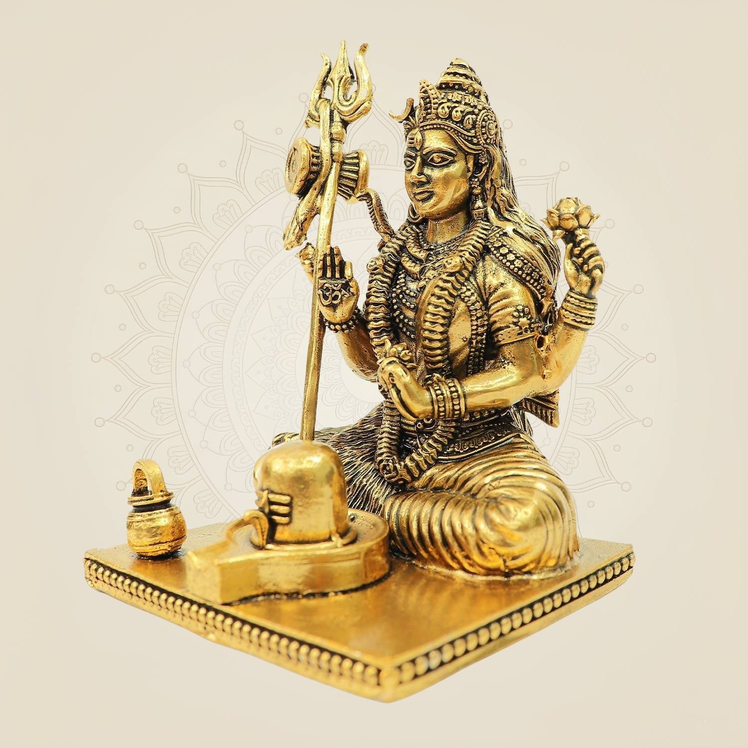 4.25" Brass Ardhanarishwar Idol with Shivling | Shiva Parvati Divine Statue for Temple Decor