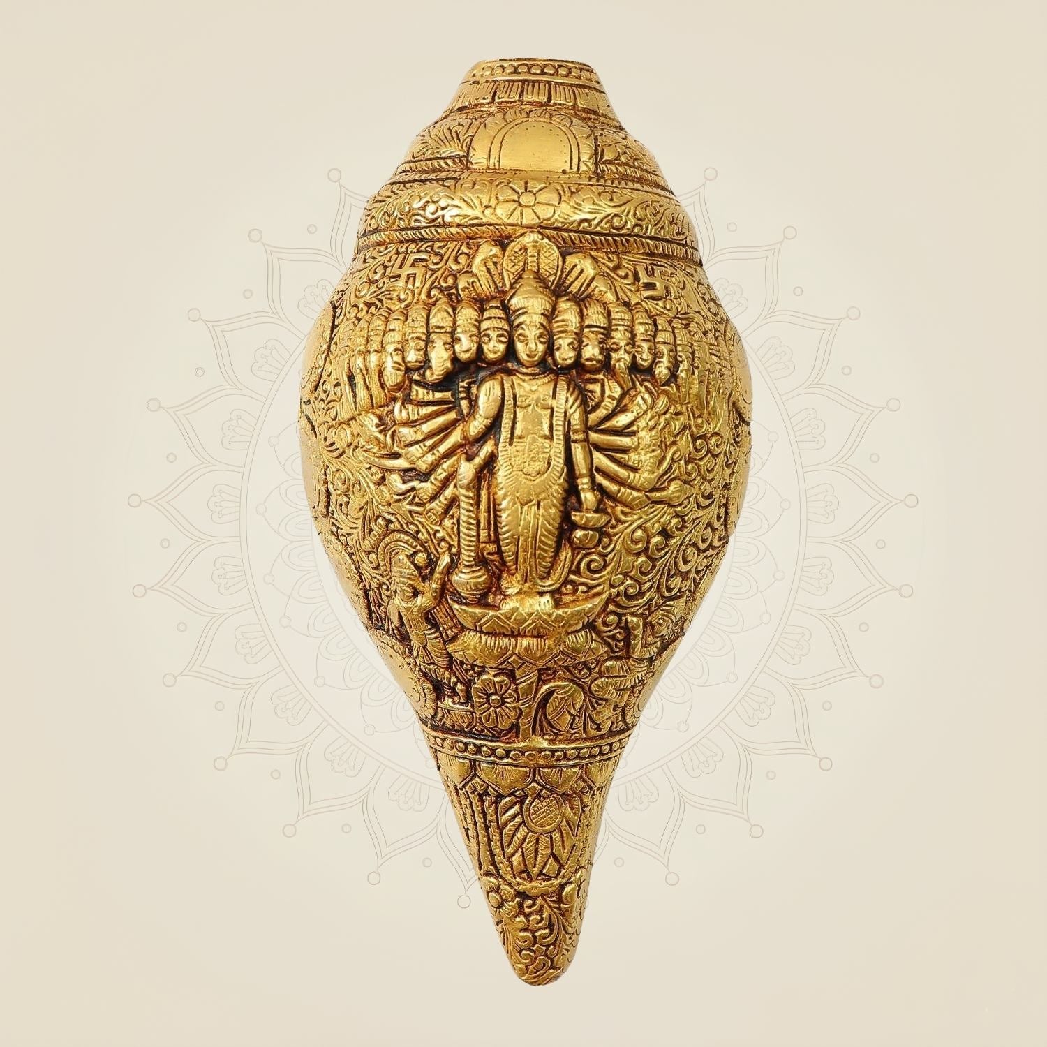 Brass Vishvarupa Vishnu Blowing Shankh 3.5" – Spiritual Décor for Positive Energy