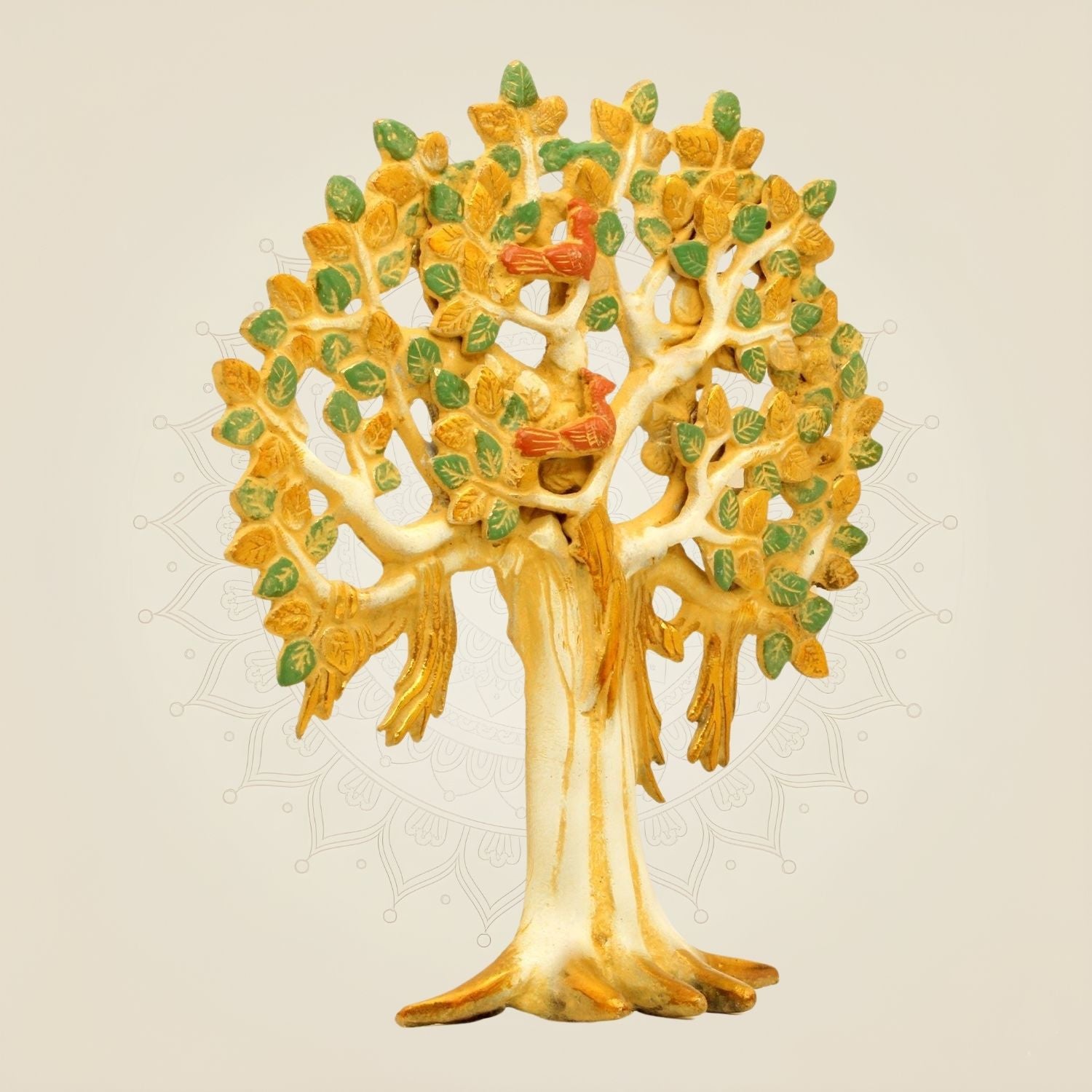 Brass Tree of Life ( kalpavriksha ) Wall Art 10"• Birds on Branches • Mud Finish Decor