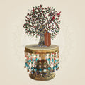 9.75" Brass Kalpavriksha Tree Showpiece on Chowki with Multicolor Stone Work (Pink & Green stones) - Luxeartisanship