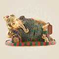 Relaxing Ganesha Brass Idol 4.5″ – Multicolor Stone Work Handcrafted Murti