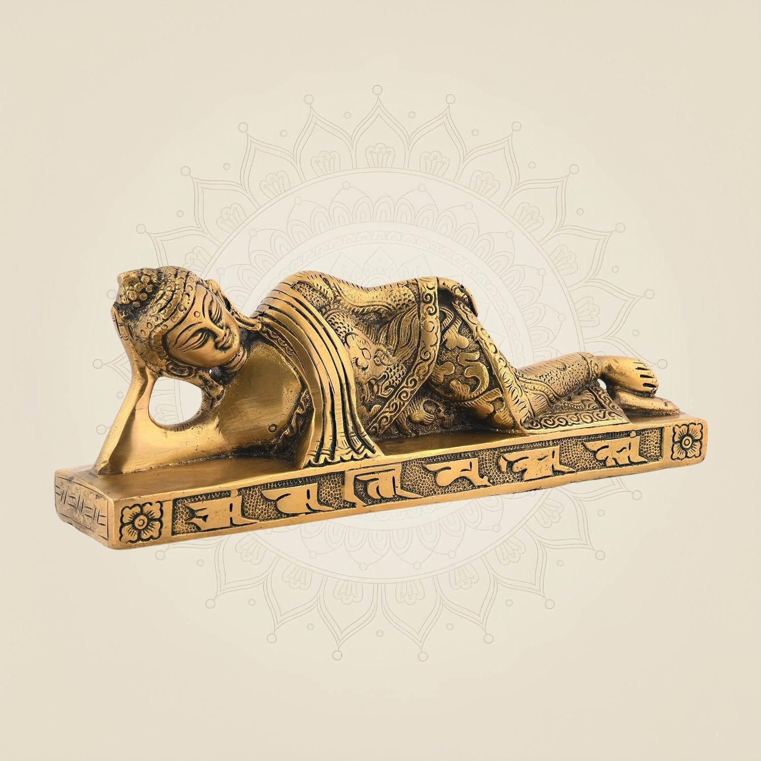 Reclining Buddha Brass Statue | Nirvana Pose | Spiritual Art Décor 3.25"
