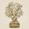 6.5" Brass Buddha Under Bodhi Tree – Enlightenment Idol on Lotus Base
