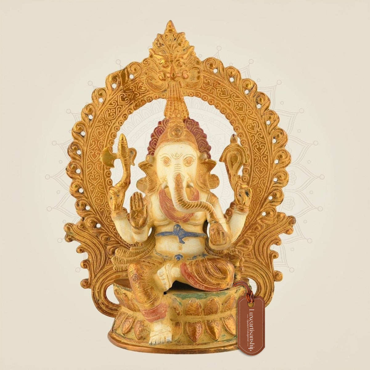 Multicolor Brass Ganesha with Prabhavali 14.5″ – Regal Idol for Temple & Decor