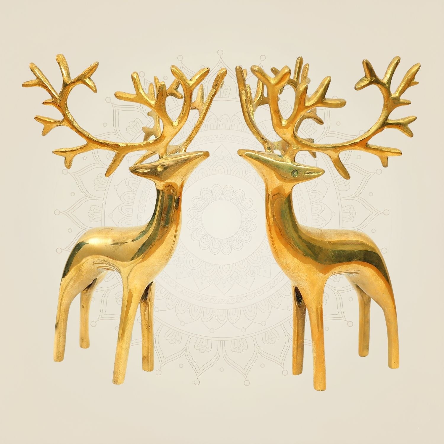 Handcrafted Brass Deer Pair Statue – 9.25 Inch Artistic Statue for Home & Office Décor