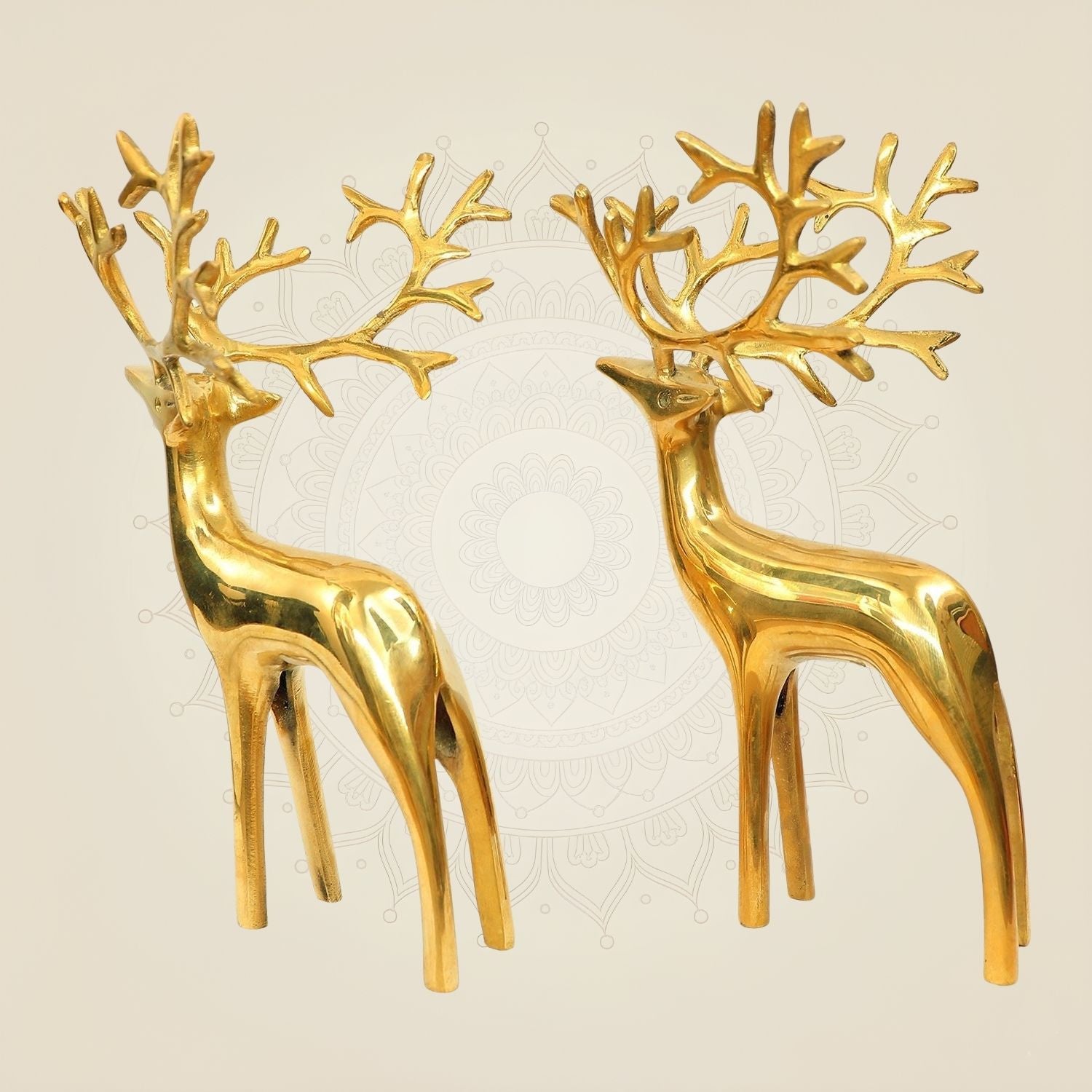 Handcrafted Brass Deer Pair Statue – 9.25 Inch Artistic Statue for Home & Office Décor