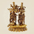 South Indian Style Radha Krishna Brass Idol with Peacock – Divine Décor Statue 13.5"